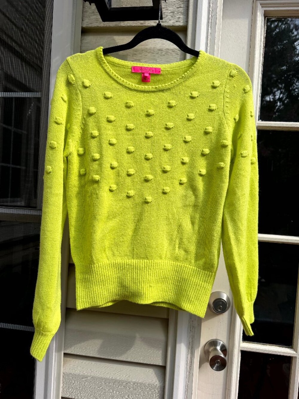 Lilly Pulitzer Tekla Vibrant Lime PomPoms Crew Neck Sweater, Size S